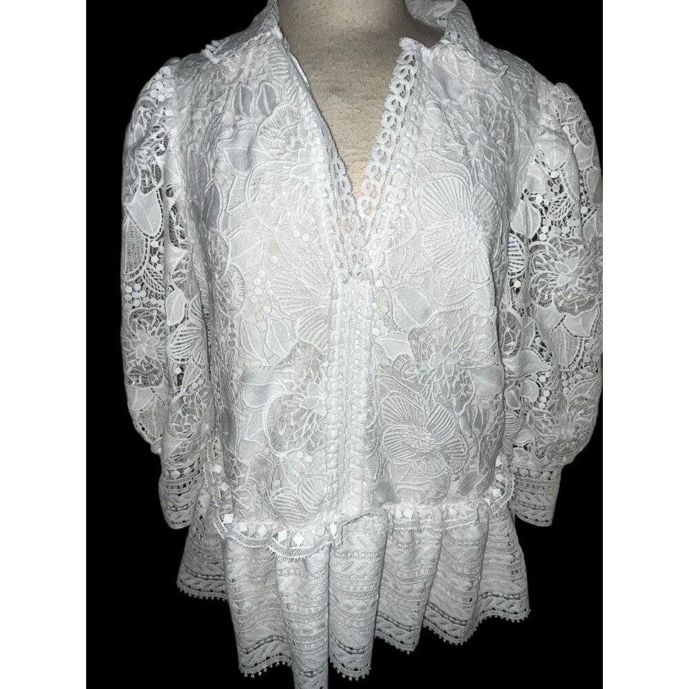 NEW Boston Proper White Lace Peplum Blouse Top Skirted Lined Crochet Size XL